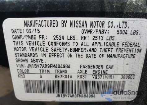 2015 Infiniti Q50 Premium z USA, uszkodzony, nr VIN JN1BV7AR9FM404984